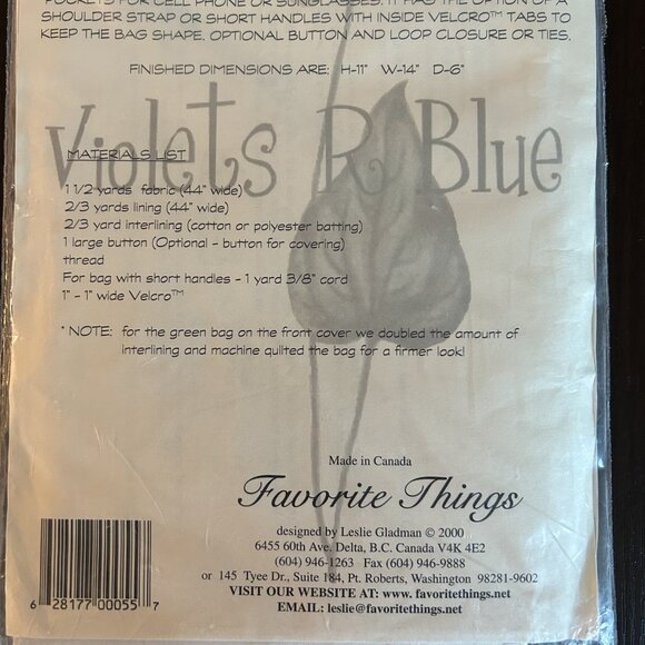 Favorite Things 055 “An Everyday Bag” (H-11”, W-14”, D-6”) Sewing Pattern Uncut - Picture 4 of 5